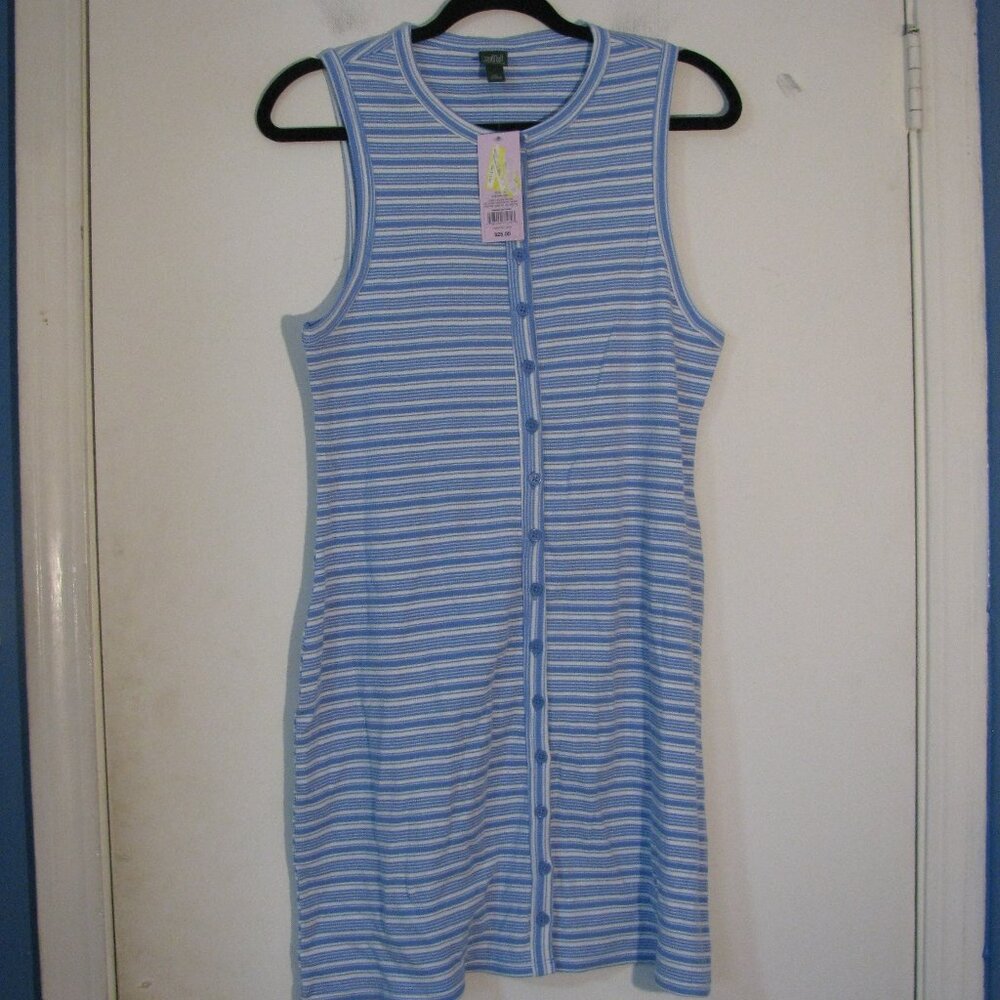 * Wild Fable Knit Ribbed Mini Dress XL NWT $25 Blue White Stripes Button Up